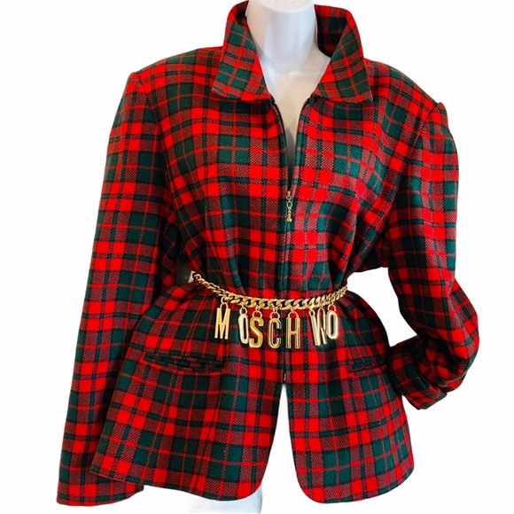 Vintage Red Tartan Zipper Closure Blazer Jacket - Picture 1 of 14